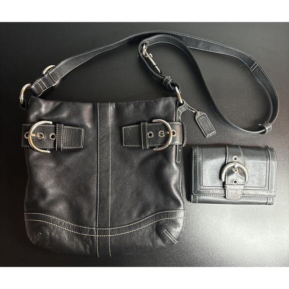 Coach Handbags - Coach Black Leather Handbag/Purse/Hobo Shoulder Bag H05Q-1452 With Wallet